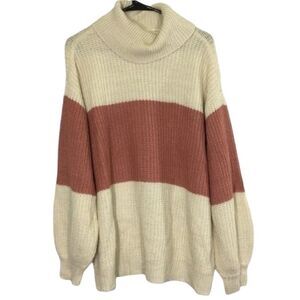POPSUGAR COLOR BLOCK COWL NECK‎ KNIT BUBBLE SLEEVES SWEATER LARGE CASUAL COMFY